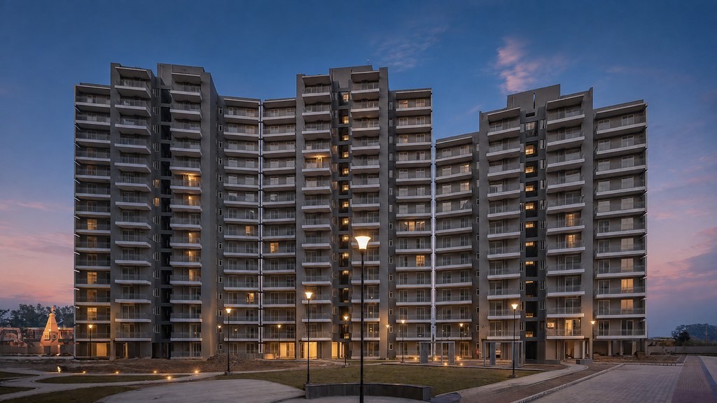 Smart Homes Karnal residential towers at dusk