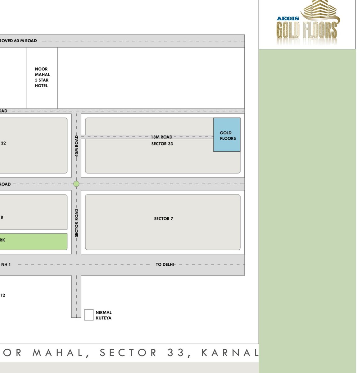 Location plan of Gold Floors, Sector 33, Karnal, near Noor Mahal.