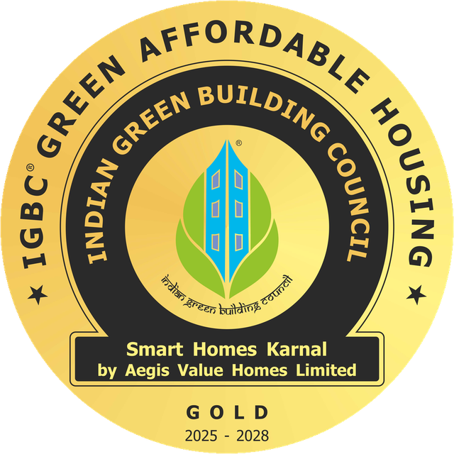 Official IGBC Green Affordable Housing Gold seal for Smart Homes Karnal by Aegis Value Homes Limited, 2025–2028.